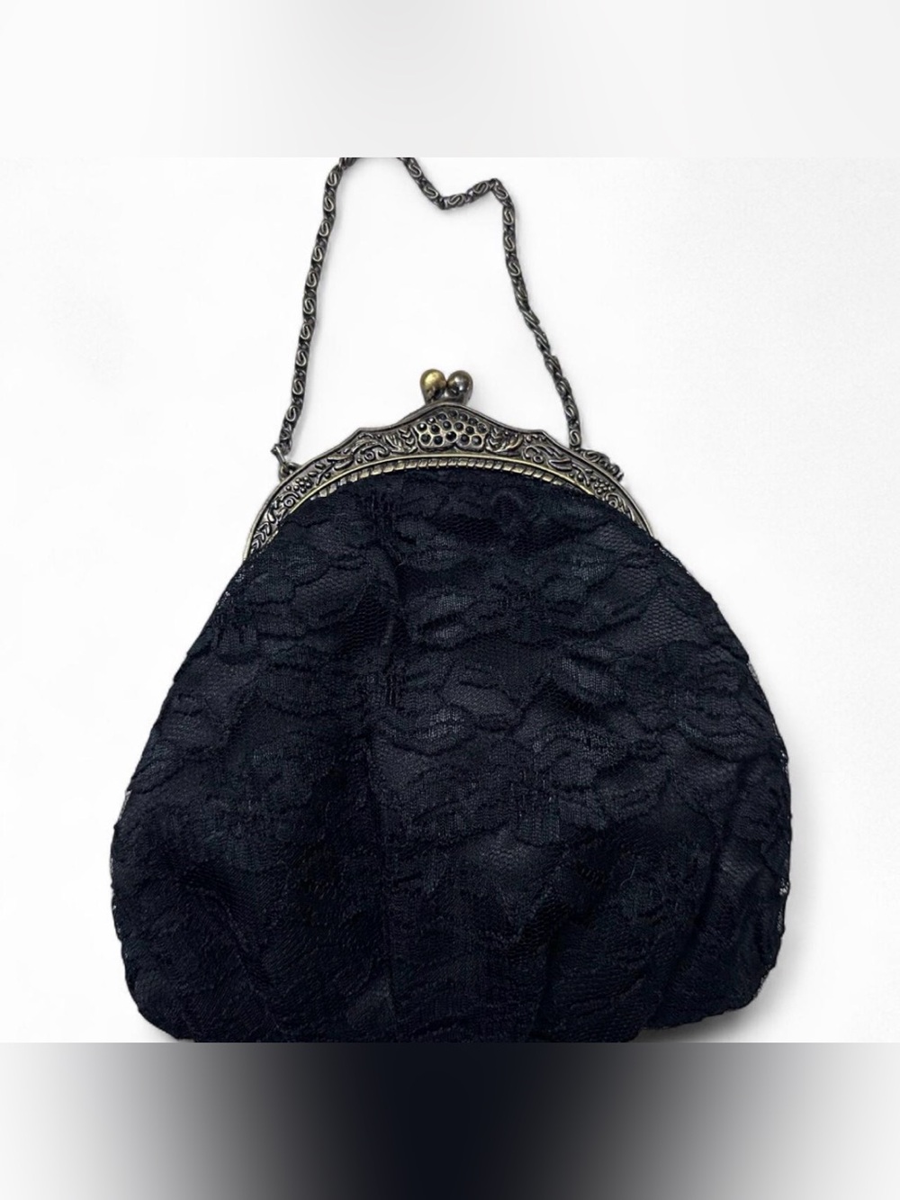 Vintage Urban Renewal Black Lace Handbag with Ornate Kisslock goth Party - Picture 2 of 8